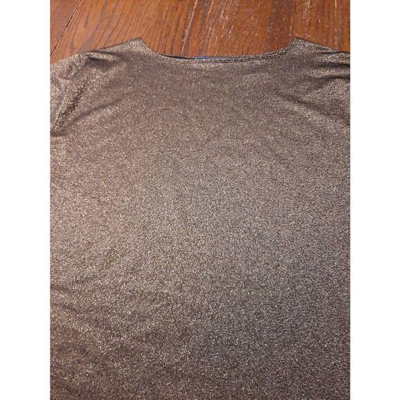 XL Karen Scott Stretch Black Metallic Gold Tunic Top with Side Slits 3/4 Sleeve - Picture 2 of 4